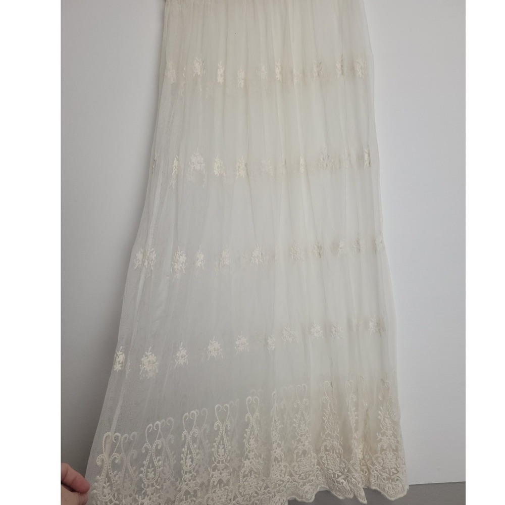 Gypsy Junkies Creme Sheer Mesh Embroidered Lace Maxi Skirt AW-95 SM Boho